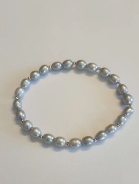 14K Solid Yellow Gold And Real Freshwater Pearl Stretch Bracelet